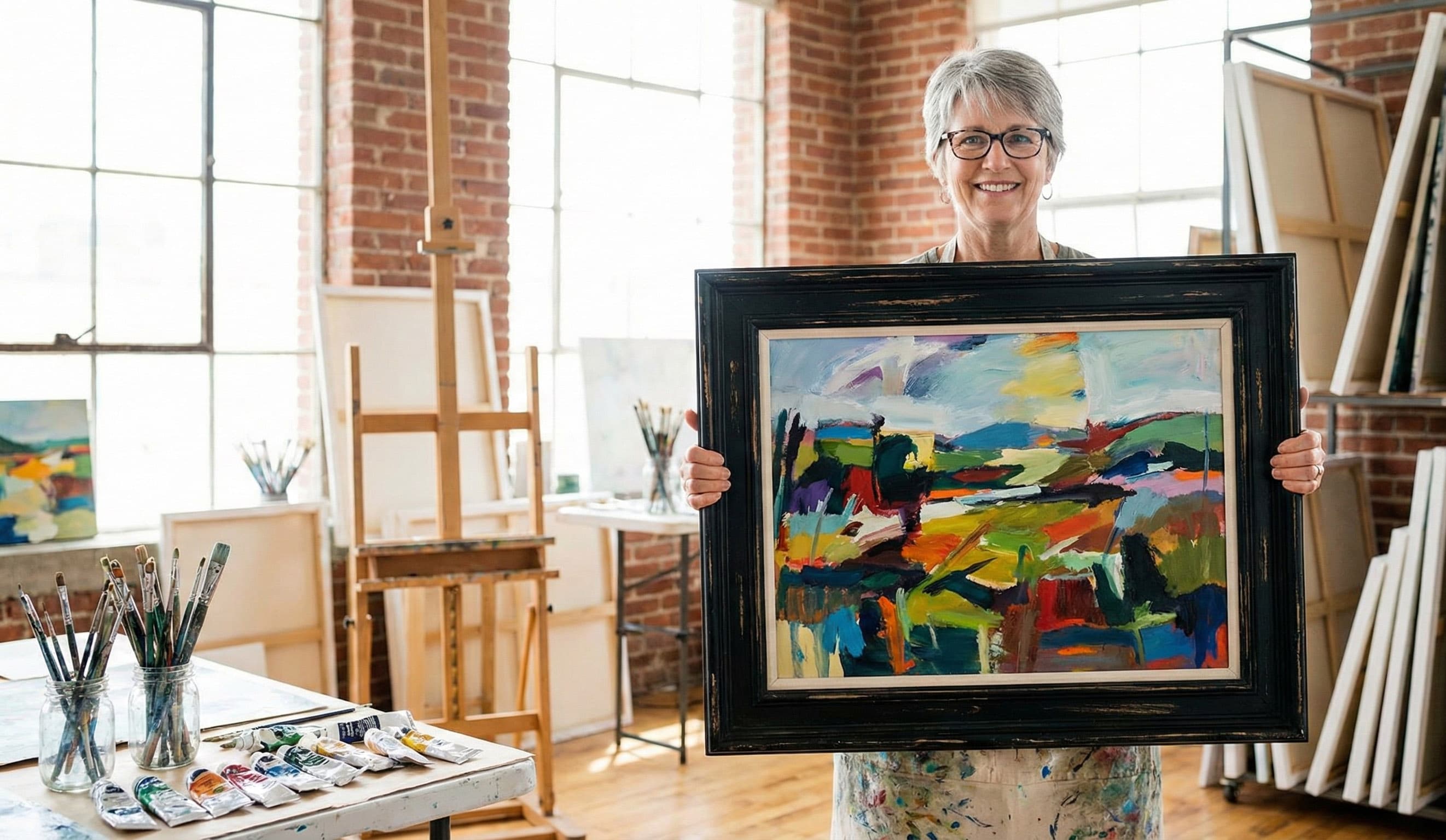 Artist with fine art print